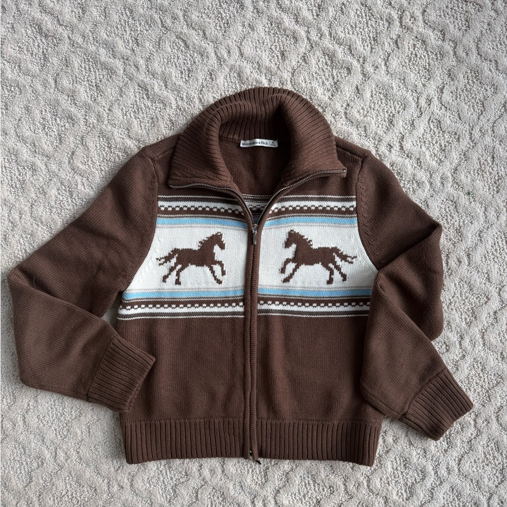 Abercrombie & Fitch Brown and White Knit Sweater